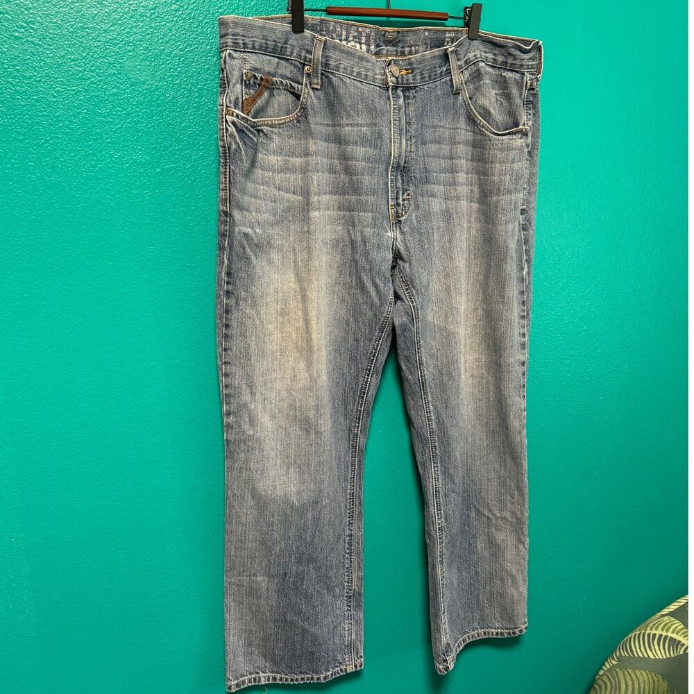 Ariat Low Rise Boot Cut Medium Wash Brown Accent Men's Jeans 40/30 - Picture 9 of 11